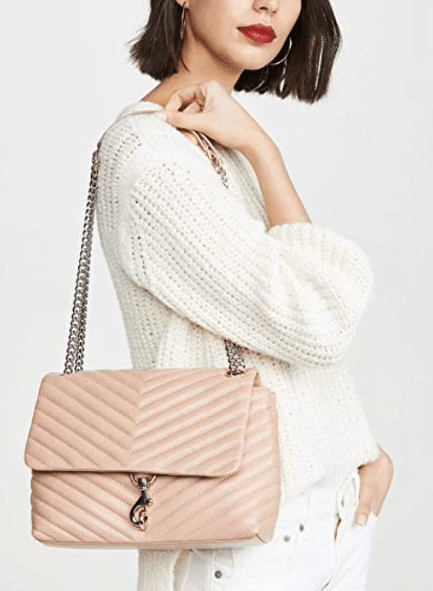 Rebecca Minkoff Women's light pink and blush pink or tan quilted Edie shoulder bag for spring Stitch Fix outfits or winter and fall outfits online