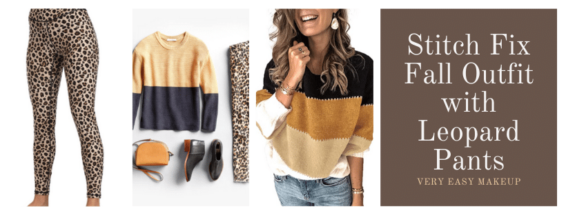 Stitch Fix Fall 2020 outfit with leopard print pants and yellow and blue sweater_where to buy online from Amazon by Very Easy Makeup