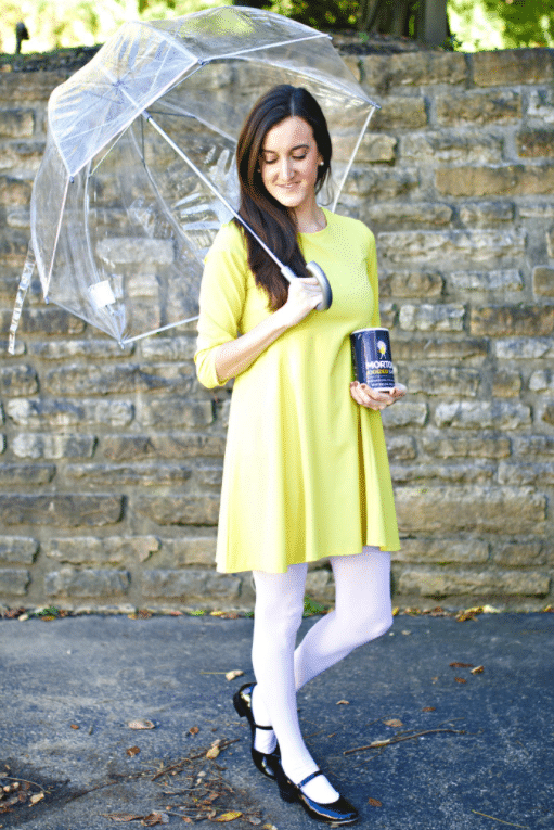 The Morton Salt Girl easy DIY and creative Halloween costume idea for adults and women and cheap college student costume idea