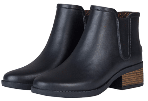 UNICARE rain boots with low health and Chelsea ankle black boots to wear with leggings this fall and winter for Stitch Fix outfits