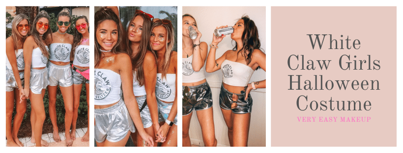 White Claw Girls Halloween costume idea with alcohol and liquor themed Halloween costume idea by Very Easy Makeup