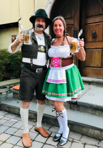 authentic beer girl Halloween costume and German Halloween couples costume idea with alcohol theme and drinking