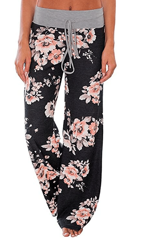 black and pink floral print pajama bottoms for women