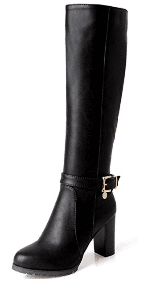 classy women's black boots with gold buckle for combat boots and for dress up or Halloween