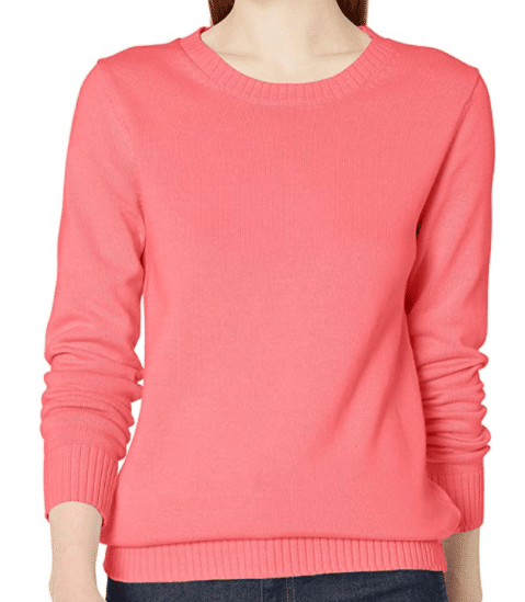 coral crewneck sweater from Amazon to copy Stitch Fix fall 2020 outfit with pink skirt for summer to fall outfits