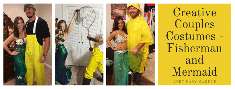 creative couples costumes and DIY cheap couples costume ideas for Halloween_Fisherman and Mermaid for cheap couples costume idea
