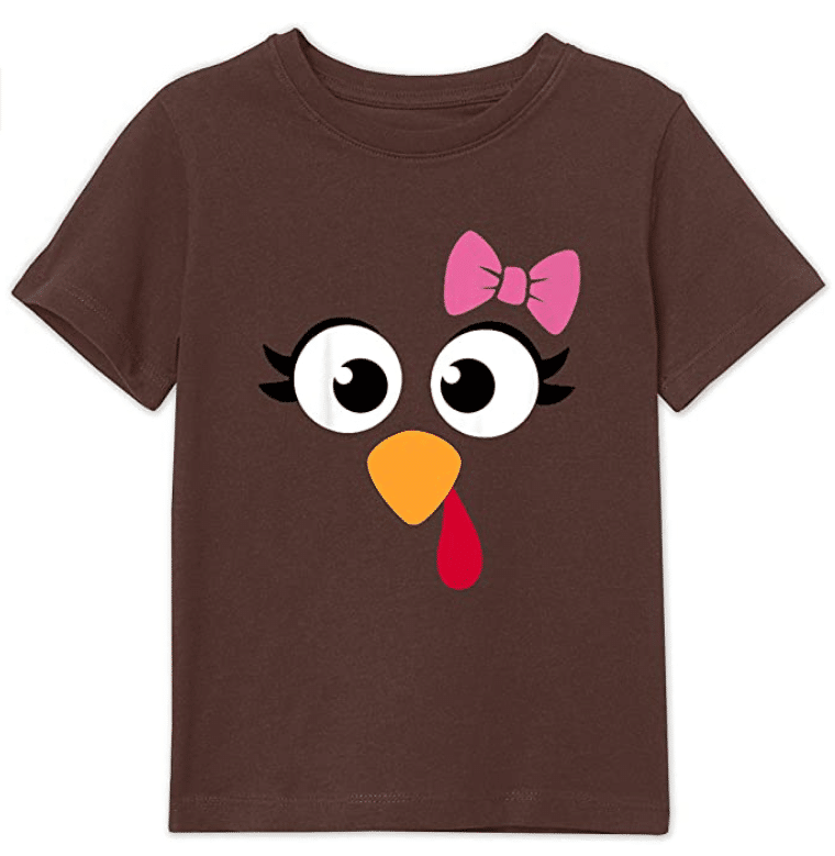 cute and funny Thanksgiving t-shirt for girls with turkey with pink bow