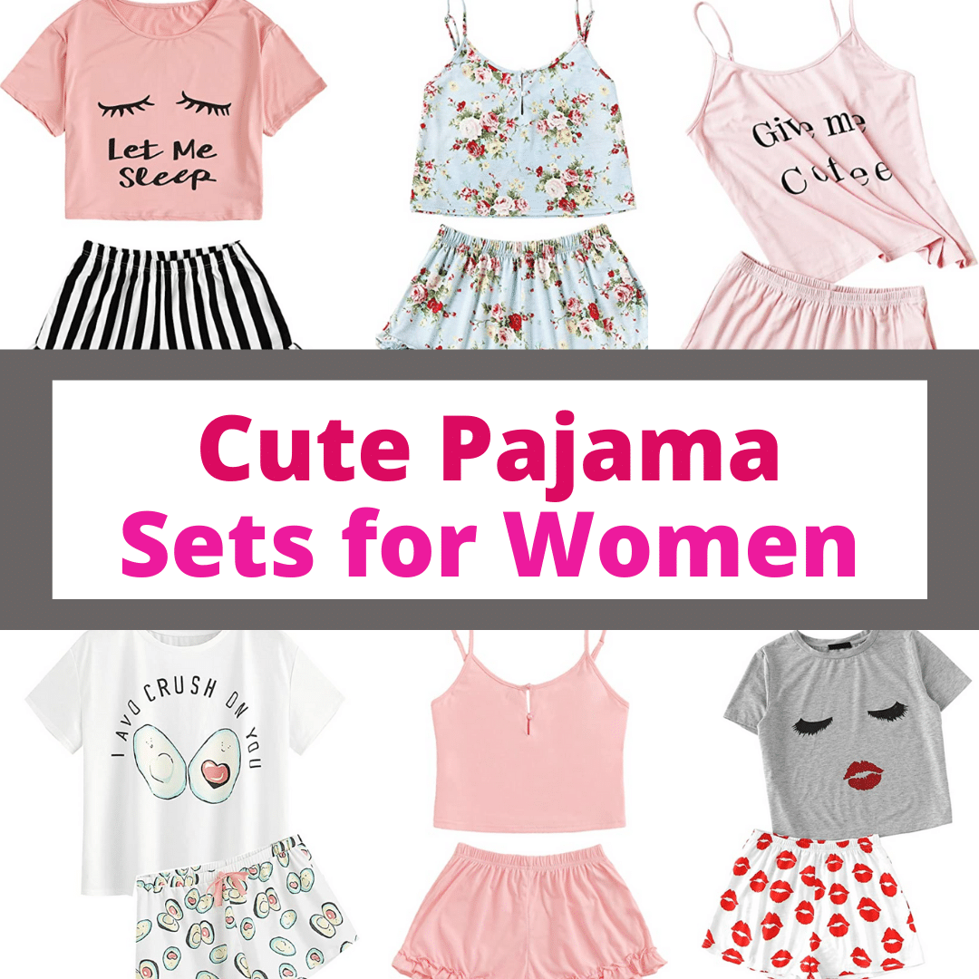 cute cheap pajama sets for women and teens in pink on Amazon