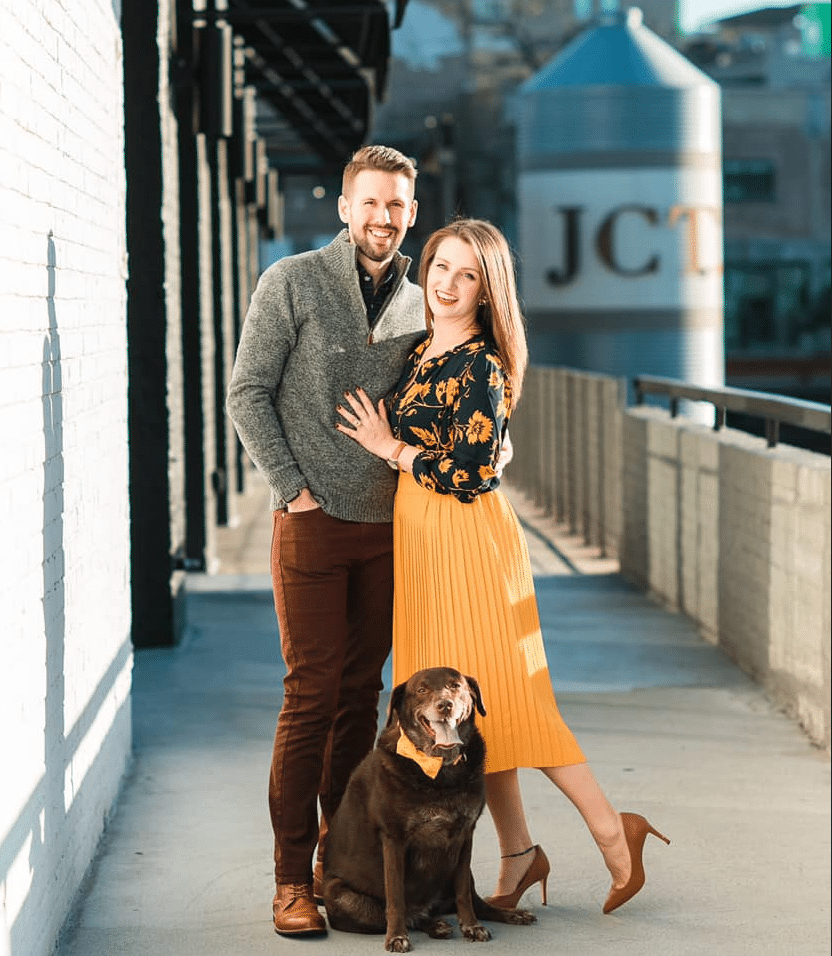 fall engagement photo idea of a skirt and a blouse with yellow pleated skirt and blouse