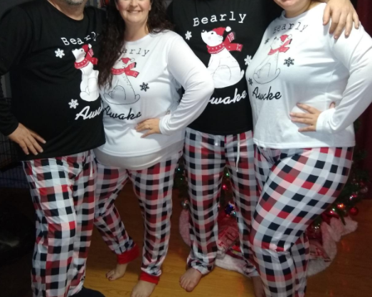 funny Bearly Awake Christmas matching pajamas for the family and plus size Christmas matching family pajamas