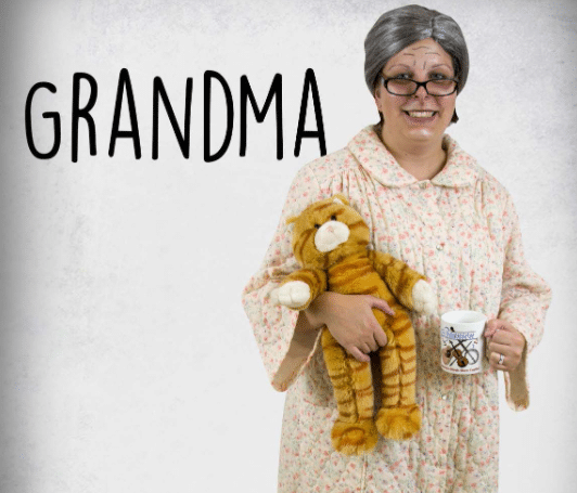 funny grandma DIY Halloween costume idea with robe and slippers