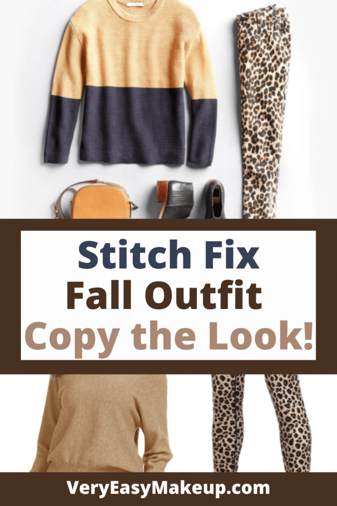 how to copy the Stitch Fix fall 2020 outfit with leopard print pants and the Stitch Fix sweater in yellow and dark blue for fall weekend outfit ideas