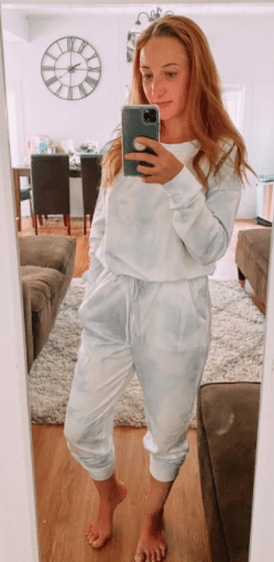 light blue tie dye comfy, cozy, and soft loungewear set for women in sky and pastel colors on Amazon
