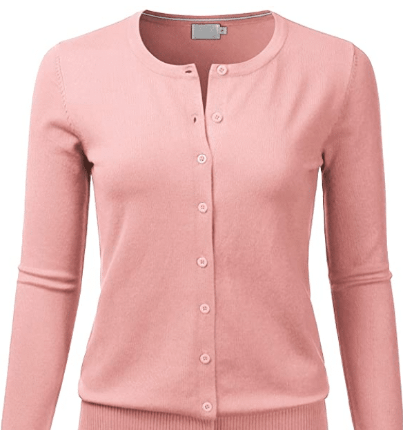 light pink button down knit cardigan with crewneck to copy fall Stitch Fix outfit