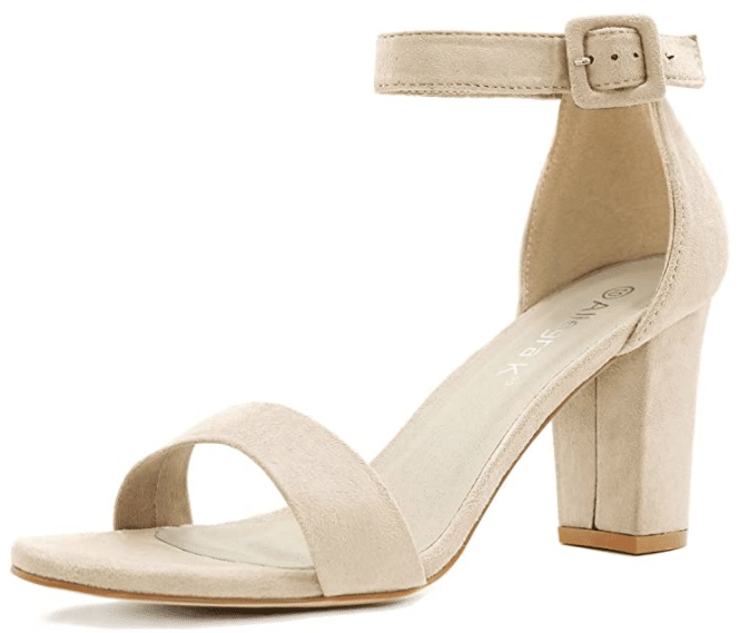 light tan and beige suede heels with medium height heel of 3 inches with chunky high heel for dancing and summer or fall outfits by Stitch Fix