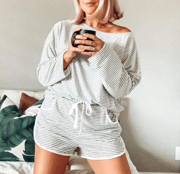 comfy loungewear sets shorts with stripes for women on Amazon