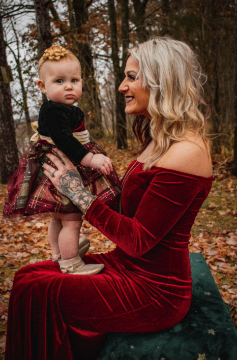mother and baby winter and Christmas photo shoot outside