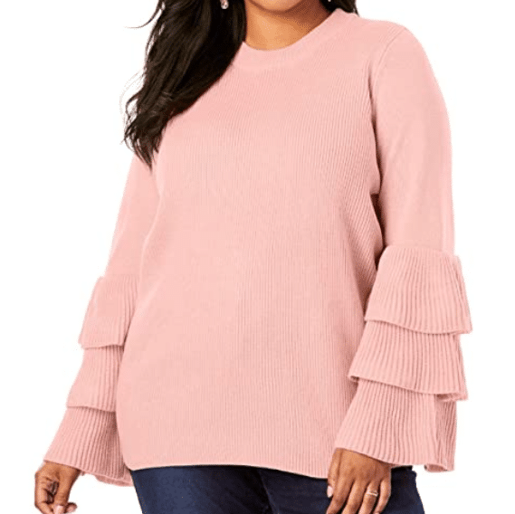 plus size pink and soft blush sweater for plus size women with ruffles for Stitch Fix outfit