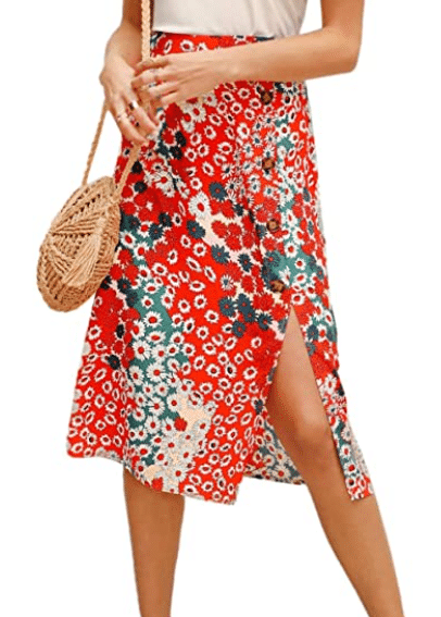 red floral wrap A-Line midi skirt that hits below the knees to copy fall Stitch Fix outfit idea