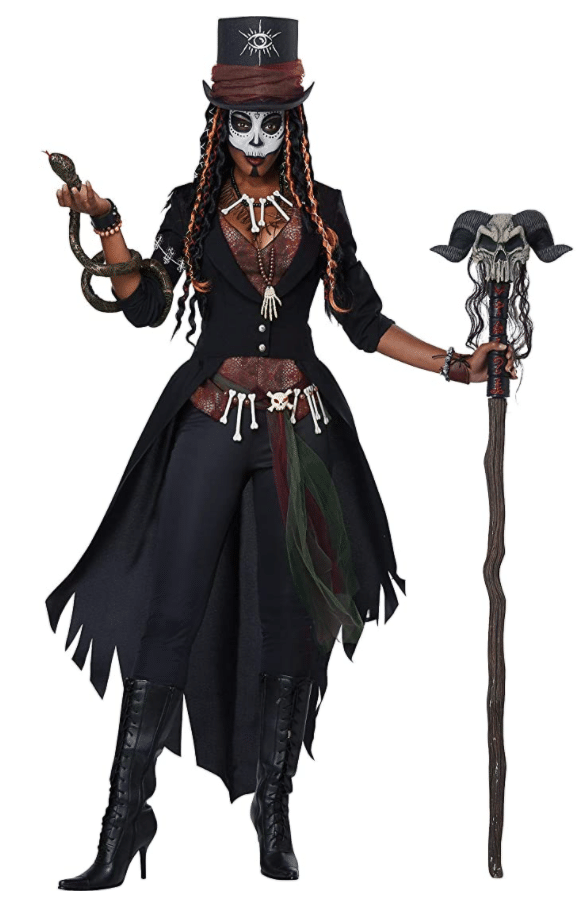 scary Voodoo Magic costume for adult women with jacket, vest, and hat to wear with face mask for 2020 Halloween costume