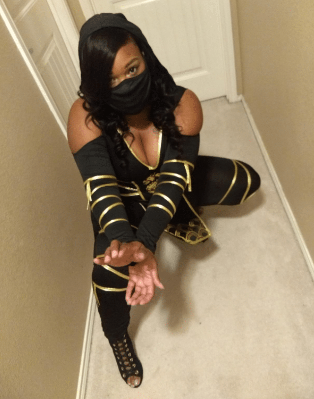 sexy black and gold ninja Halloween costume for women with face mask for Halloween 2020