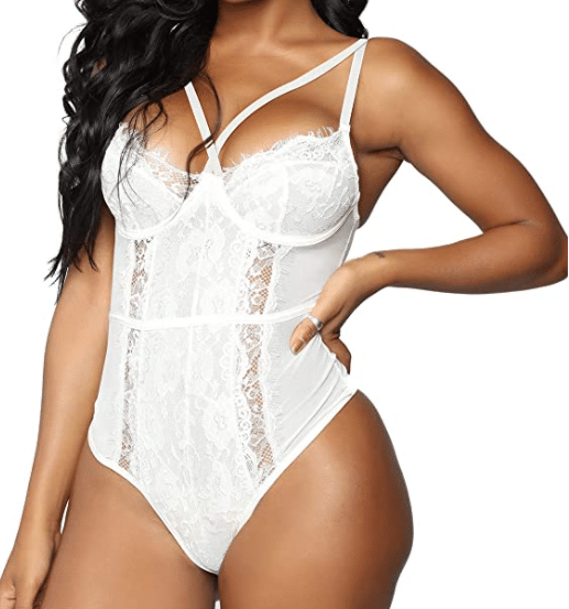 sexy white lace bodysuit for Victoria's Secret Angel Halloween costume or for wedding night
