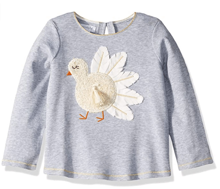 soft and cute long sleeve Thanksgiving shirt with turkey for little girls