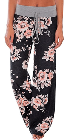 women's cozy floral print pajama pants with drawstring