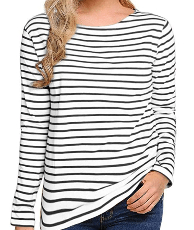 women's grey and white striped long sleeve shirt for Stitch Fix outfits similar to J Crew