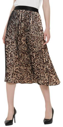 A-Line Pleated Midi Leopard Print Skirt for Fall Outfits