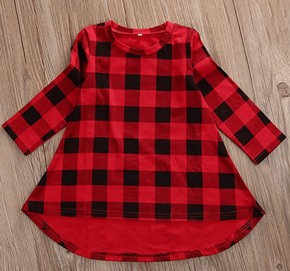 Black and Red Plaid Casual Christmas Dress for Girls