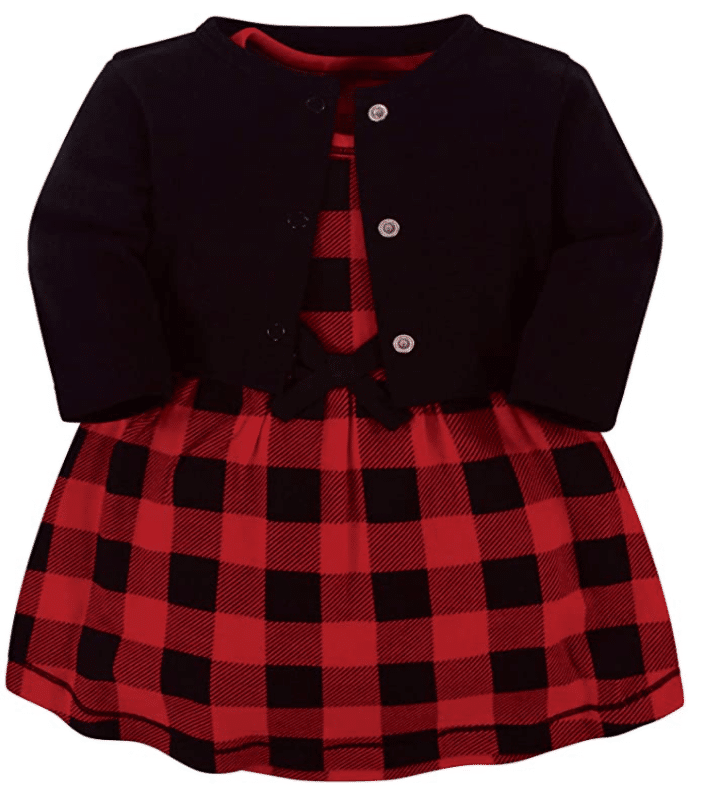 Black and Red Plaid Cotton Dress with Matching Cardigan for Toddler Girl