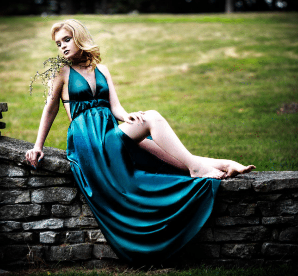 Blue Satin Dress for Photo Shoots with Models
