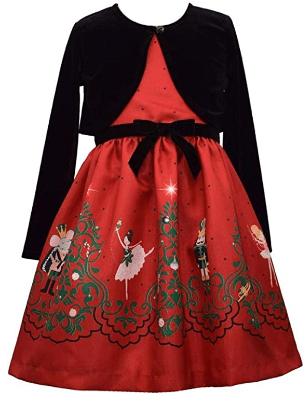 Fancy Bonnie Jean Nutcracker Christmas Dress for Girls with Velvet Cardigan Shrug