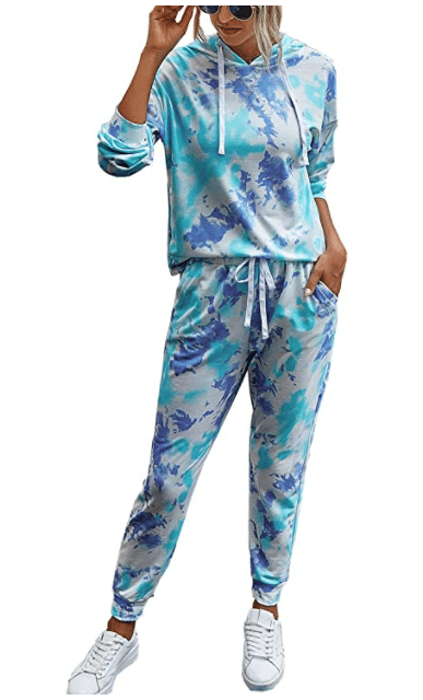 Bright Blue Tie Dye Loungewear Set with Pants