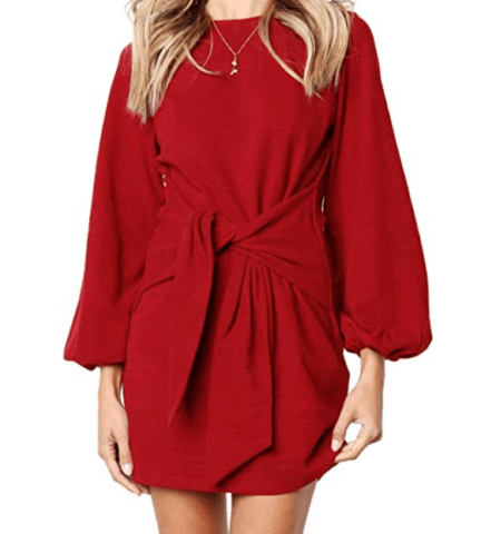 Casual Fall Sweater Dress for Women with Tie Waist and Long Sleeves