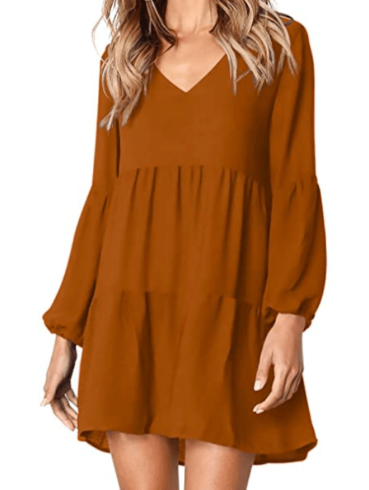 Casual Fall Tunic Dress in Light Brown with Long Sleeves