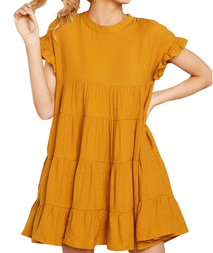 Casual Mini Dress with Ruffles in Orange for Fall