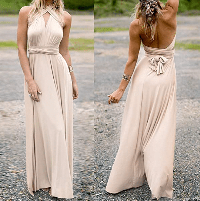 Champagne Halter Bridesmaid Dress