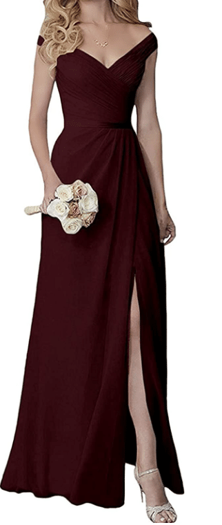 Chiffon Bridesmaid Dress in Burgundy with Slit