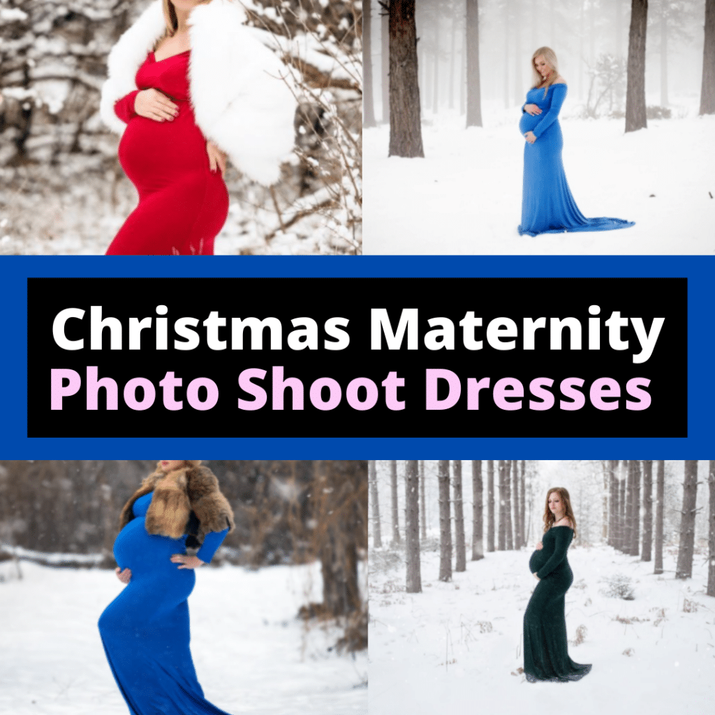 Christmas maternity photo shoot dresses and ideas.