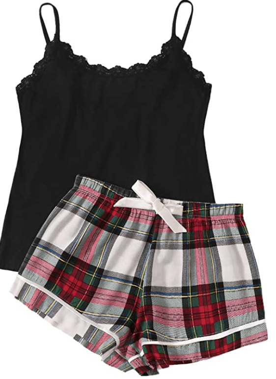 Christmas PJ Shorts Set with Plaid Bottoms