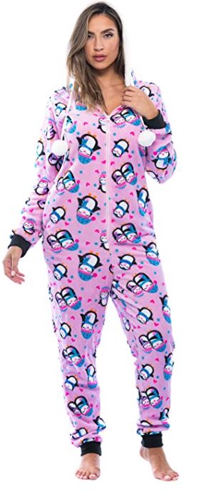 Christmas onesie with penguins in pink