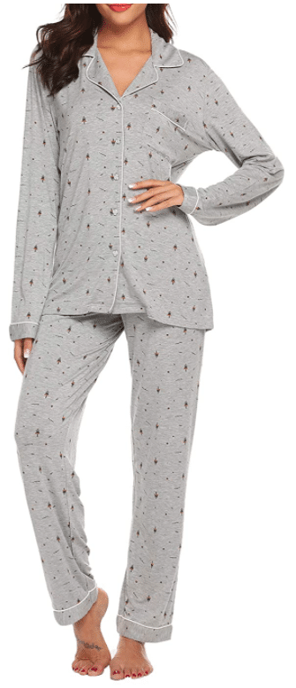 Women's Classy Christmas Pajamas in Grey with Christmas Trees
