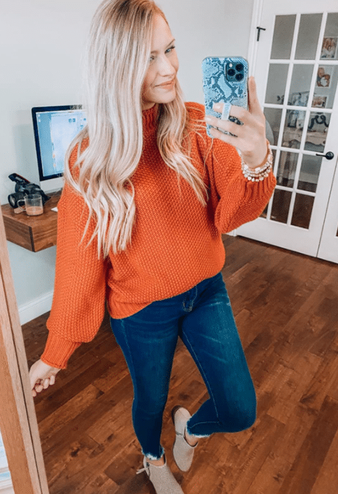 Cozy Fall Outfit with Orange Sweater