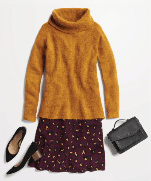 Cozy Work Outfit for Fall with Sweater and Skirt