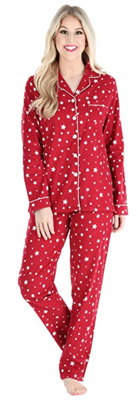 Flannel Christmas Pajamas in Red with Stars