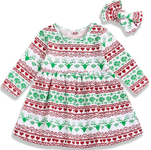 Christmas Newborn and Toddler Girl Dress with Matching Bow