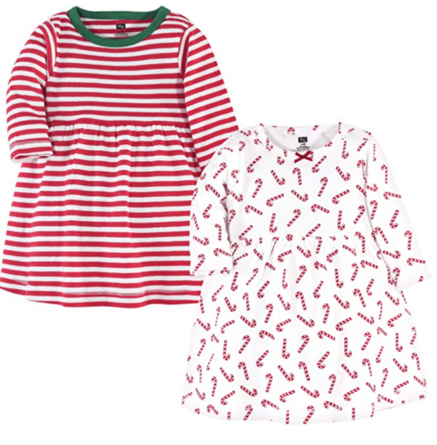 Hudson Baby Girl's Cotton Casual Christmas Dresses with Candy Canes and Stripes