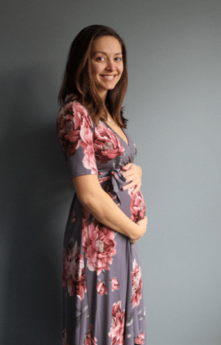 Knee Length Wrap Maternity Dress with Pink Flowers